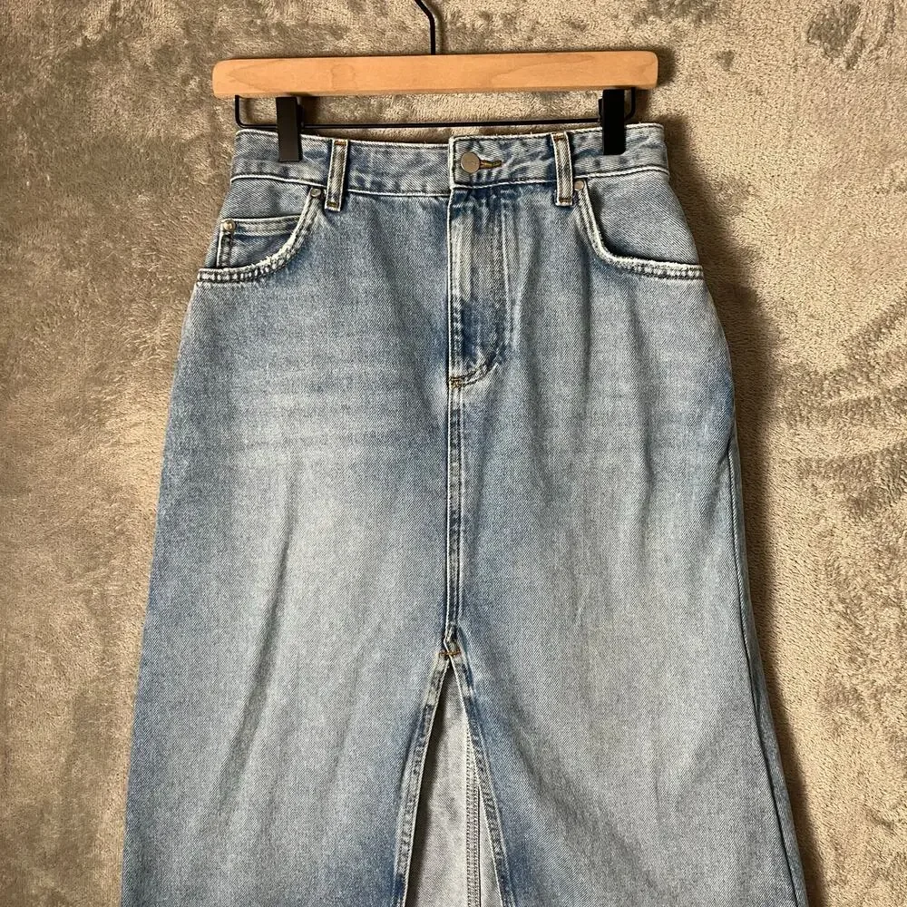 Pilcro‎ Anthropologie Madi Front Slit Denim Maxi Skirt Summer Wash Size 6_2